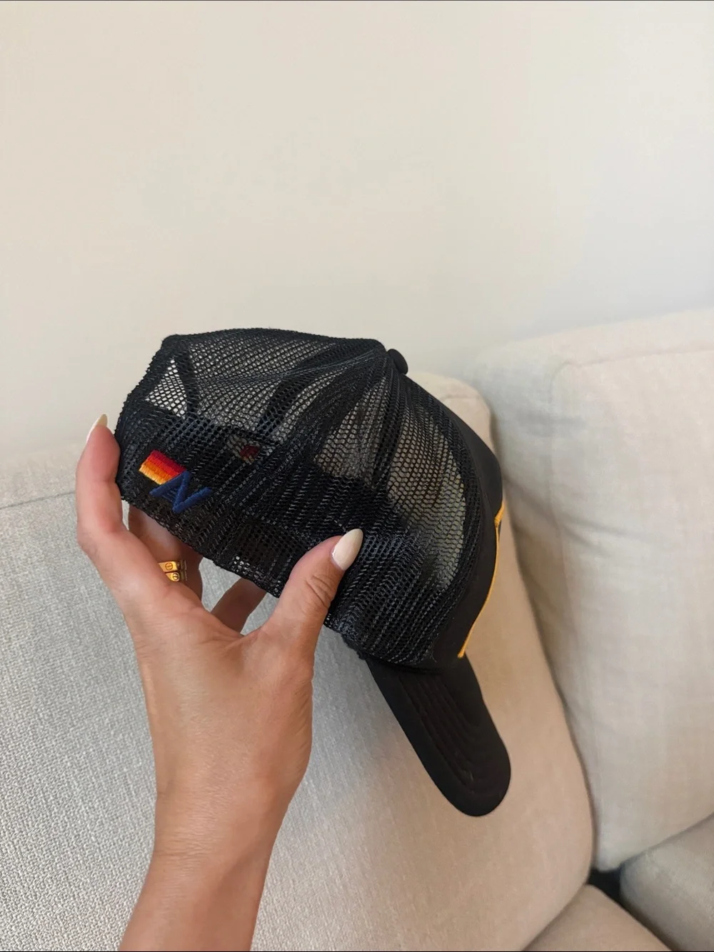 Aviator Nation Black Hat with Yellow-Edged Red & Blue Patch